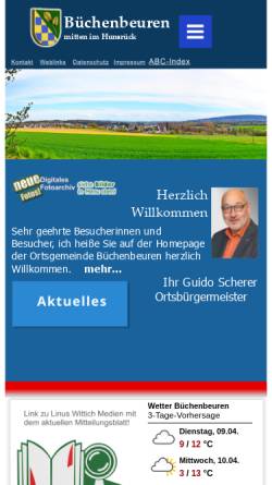 Vorschau der mobilen Webseite www.buechenbeuren.de, Ortsgemeinde Büchenbeuren