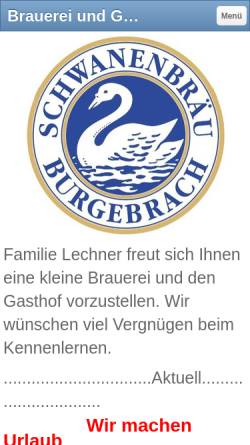 Vorschau der mobilen Webseite www.schwanawirt.de, Brauerei und Gasthof Schwan Burgebrach