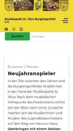 Vorschau der mobilen Webseite www.musikkapelle-st-vitus.de, Musikkapelle St. Vitus Burglengenfeld e.V.