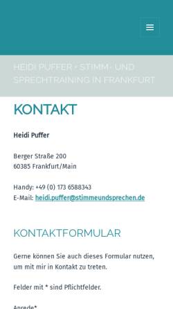 Vorschau der mobilen Webseite www.stimmeundsprechen.de, Stimme und sprechen, Heidi Puffer