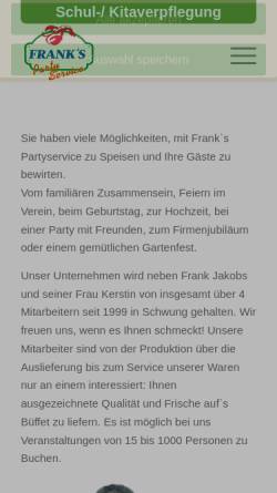 Vorschau der mobilen Webseite franks-partyservice.de, Franks Partyservice: