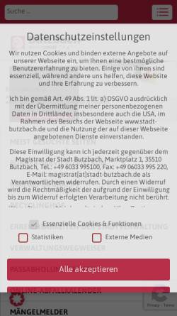 Vorschau der mobilen Webseite www.stadt-butzbach.de, Stadt Butzbach