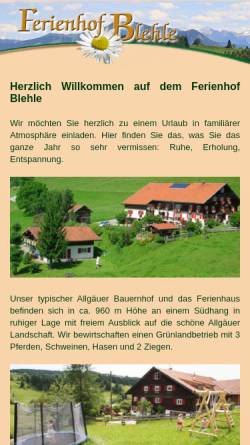 Vorschau der mobilen Webseite www.ferienhof-blehle.de, Ferienhof Blehle in Missen-Wiederhofen