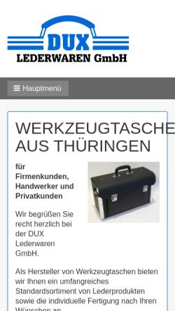 Vorschau der mobilen Webseite www.dux-lewa.de, DUX Lederwaren GmbH