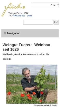 Vorschau der mobilen Webseite www.weingut-fuchs.de, Weingut Fuchs