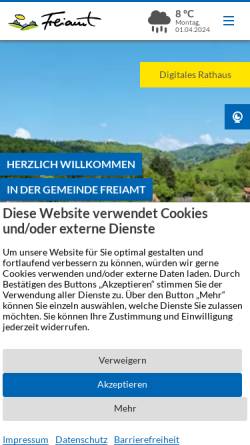 Vorschau der mobilen Webseite www.freiamt.de, Gemeinde Freiamt
