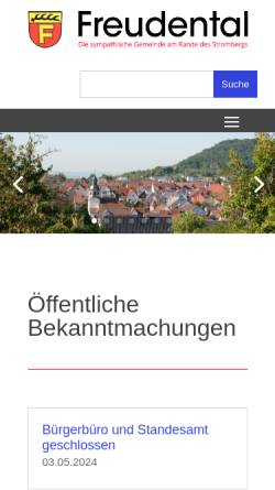 Vorschau der mobilen Webseite freudental.de, Gemeinde Freudental