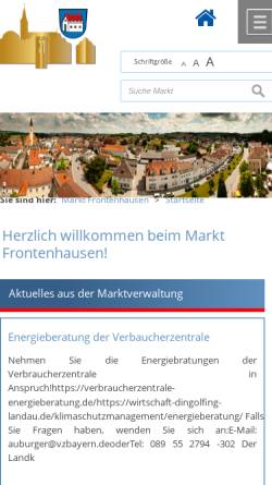 Vorschau der mobilen Webseite www.markt-frontenhausen.de, Gemeinde Frontenhausen