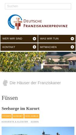 Vorschau der mobilen Webseite www.franziskaner-fuessen.de, Franziskanerkloster Füssen