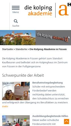 Vorschau der mobilen Webseite www.die-kolping-akademie.de, Kolping-Bildungswerk in der Diözese Augsburg e.V. - Bildungsstätte Füssen