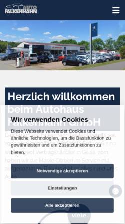 Vorschau der mobilen Webseite www.auto-falkenhahn.de, Peugeot Autohaus Falkenhahn