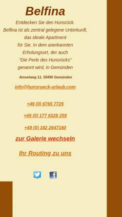 Vorschau der mobilen Webseite www.hunsrueck-fewo.de, Belfina Ferienwohnung