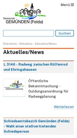 Vorschau der mobilen Webseite www.gemuenden-felda.de, Gemeinde Gemünden (Felda)