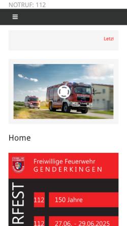 Vorschau der mobilen Webseite www.feuerwehr-genderkingen.de, Freiwillige Feuerwehr