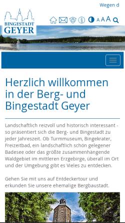 Vorschau der mobilen Webseite www.stadt-geyer.de, Berg- und Bingestadt Geyer im Erzgebirge