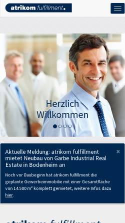 Vorschau der mobilen Webseite www.atrikom.de, Atrikom fulfillment - Gesellschaft für Projekt-Dienstleistungen mbH