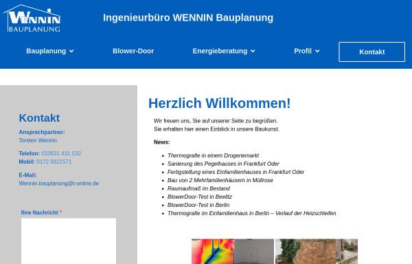 Vorschau von www.wennin.de, Bauplanung Ingenieurbüro Wennin