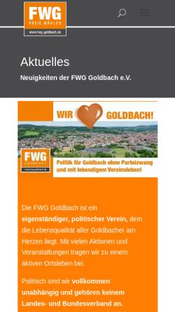 Vorschau der mobilen Webseite fwg-goldbach.de, Freie Wähler Goldbach e.V.