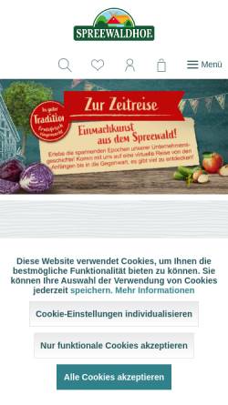 Vorschau der mobilen Webseite www.spreewaldhof.de, Obst- und Gemüseverarbeitung Spreewaldkonserve Golßen GmbH
