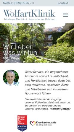 Vorschau der mobilen Webseite wolfartklinik.de, Wolfart-Klinik