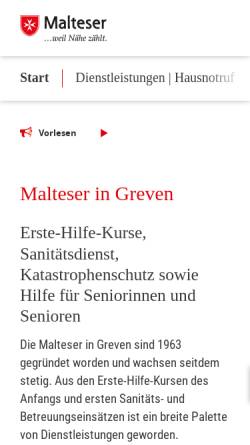 Vorschau der mobilen Webseite www.malteser-greven.de, Malteser Hilfsdienst e.V. Greven