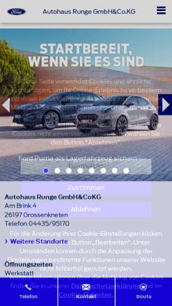 Vorschau der mobilen Webseite www.ford-runge-grossenkneten.de, Autohaus Runge