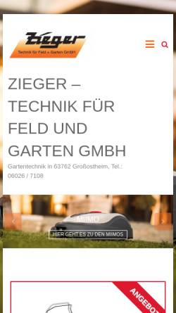 Vorschau der mobilen Webseite www.zieger-landtechnik.de, Land-und Gartentechnik Klaus Zieger