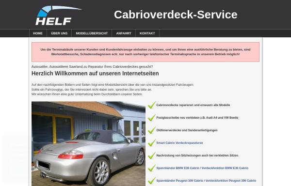 Vorschau von www.cabrioverdeck-service.de, Cabrioverdeck-Service Helf GbR Karlsbrunn