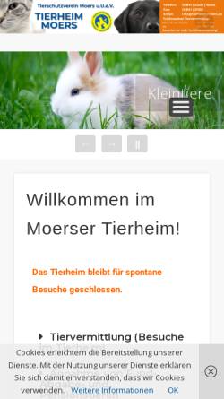 Vorschau der mobilen Webseite www.tierheim-moers.de, Tierheim Moers