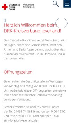 Vorschau der mobilen Webseite www.drk-jeverland.de, Deutsches Rotes Kreuz - Kreisverband Jeverland - Bereitschaft Jever