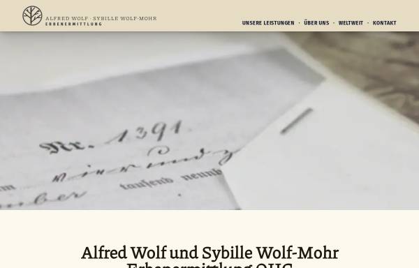 Vorschau von www.wolf-mohr.de, Alfred Wolf und Sybille Wolf-Mohr Erbenermittlung OHG