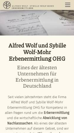 Vorschau der mobilen Webseite www.wolf-mohr.de, Alfred Wolf und Sybille Wolf-Mohr Erbenermittlung OHG