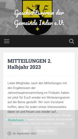 Vorschau der mobilen Webseite www.geschichtsverein-inden.de, Geschichtsverein der Gemeinde Inden e.V.