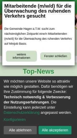 Vorschau der mobilen Webseite www.hagen-atw.de, Gemeinde Hagen am Teutoburger Wald