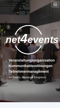 Vorschau der mobilen Webseite www.net4events.de, net4events - Events, Messen, Kongresse