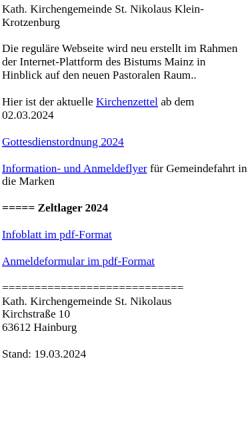 Vorschau der mobilen Webseite www.st-nikolaus-hainburg.de, Pfarrgemeinde St. Nikolaus Klein-Krotzenburg