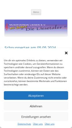 Vorschau der mobilen Webseite www.liesetaler.de, Musikverein Liesen e.V.