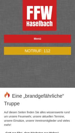 Vorschau der mobilen Webseite ffw-haselbach.de, Freiwillige Feuerwehr Haselbach