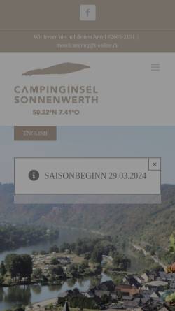 Vorschau der mobilen Webseite www.campinginsel-hatzenport.de, Campingplatz Sonnenwerth