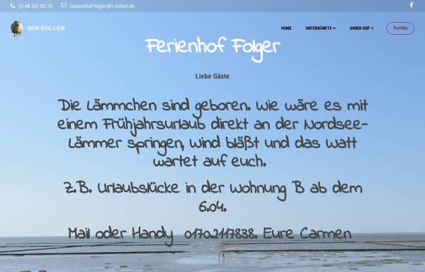 Vorschau von www.bauernhofferien-nordsee.de, Ferienhof Folger