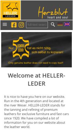Vorschau der mobilen Webseite www.heller-leder.com, Heller Leder GmbH & Co. KG