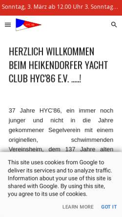 Vorschau der mobilen Webseite www.hyc86.de, Heikendorfer Yacht Club HYC86 e.V.
