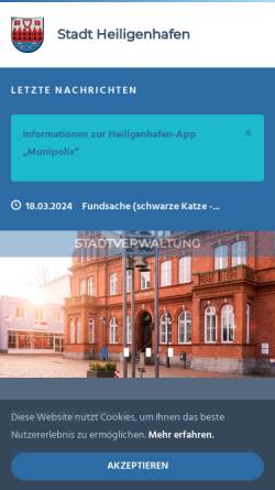 Vorschau der mobilen Webseite www.heiligenhafen.de, Ostseeheilbad Heiligenhafen