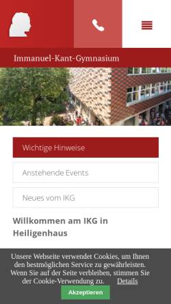 Vorschau der mobilen Webseite www.gymnasium-heiligenhaus.de, Immanuel-Kant-Gymnasium