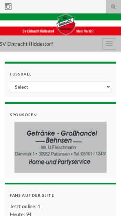 Vorschau der mobilen Webseite sv-hiddestorf.de, SV Eintracht Hiddestorf