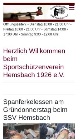 Vorschau der mobilen Webseite www.ssv-hemsbach.de, Sportschützenverein 1926 Hemsbach e.V.