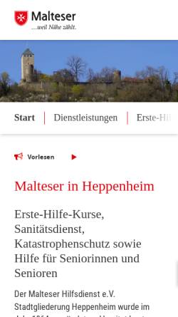 Vorschau der mobilen Webseite www.malteser-heppenheim.de, Malteser Hilfsdienst e.V.