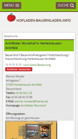 Vorschau der mobilen Webseite www.hofladen-bauernladen.info, Achfelder Wursthof