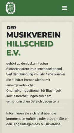 Vorschau der mobilen Webseite www.musikverein-hillscheid.de, Musikverein Hillscheid e.V.