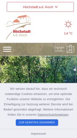 Vorschau der mobilen Webseite www.hoechstadt.de, Stadt Höchstadt a. d. Aisch